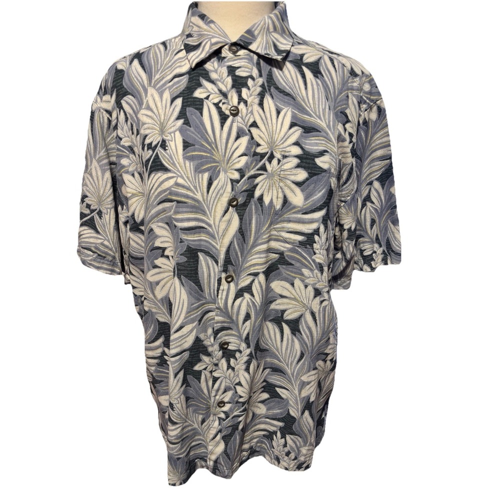Vintage Tommy Bahama Short Sleeve Pocket Original Fit Size L Button Up Leaves‎